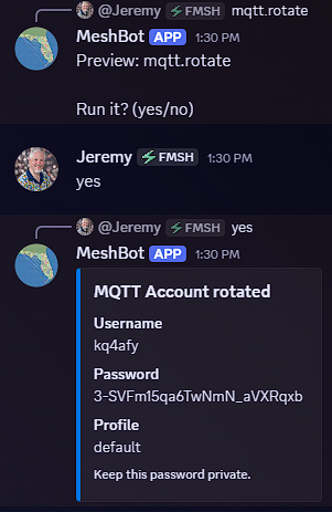 MQTT rotate command over DM with MeshBot